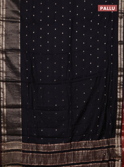 Semi chanderi saree black and red with allover zari woven buttas and long zari woven border