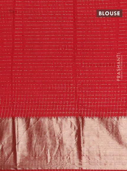 Semi chanderi saree pink and red with allover zari checked pattern and long zari woven border