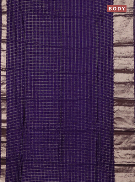 Semi chanderi saree violet and light green with allover zari checked pattern and long zari woven border