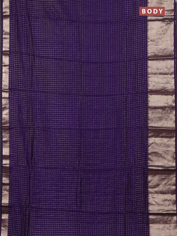 Semi chanderi saree violet and light green with allover zari checked pattern and long zari woven border