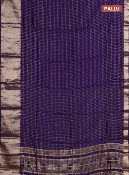 Semi chanderi saree violet and light green with allover zari checked pattern and long zari woven border