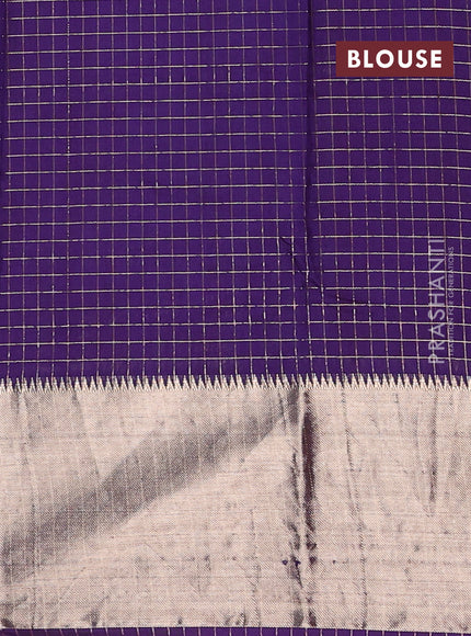 Semi chanderi saree maroon and violet with allover zari checked pattern and long zari woven border