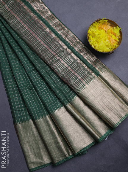 Semi chanderi saree green and light pink with allover zari checked pattern and long zari woven border