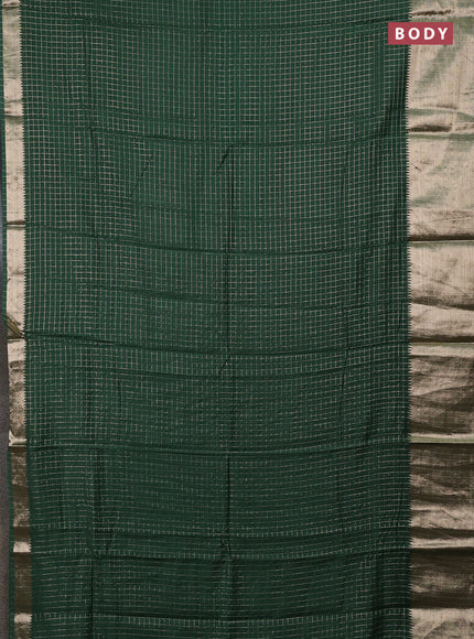 Semi chanderi saree green and light pink with allover zari checked pattern and long zari woven border