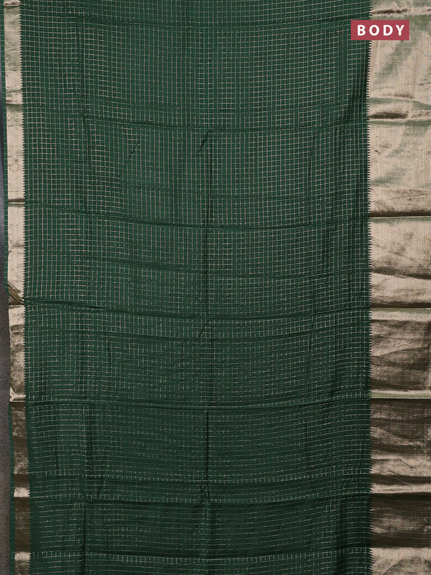 Semi chanderi saree green and light pink with allover zari checked pattern and long zari woven border