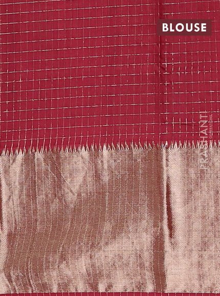 Semi chanderi saree black and maroon with allover zari checked pattern and long zari woven border