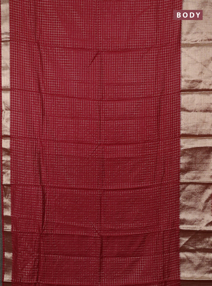 Semi chanderi saree red and green with allover zari checked pattern and long zari woven border