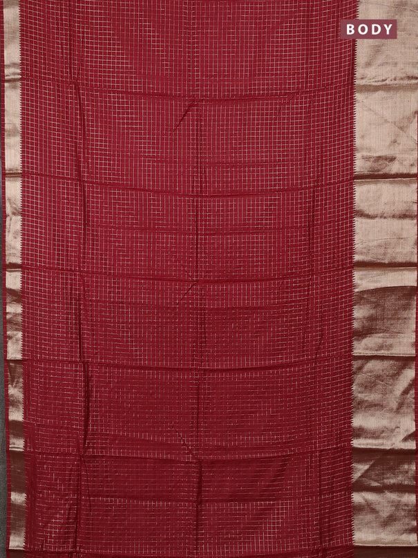 Semi chanderi saree red and green with allover zari checked pattern and long zari woven border