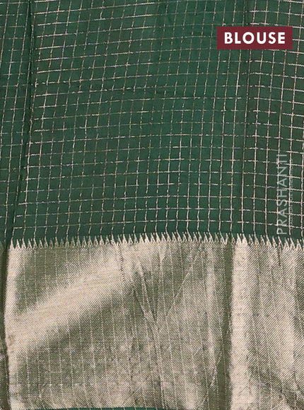 Semi chanderi saree red and green with allover zari checked pattern and long zari woven border