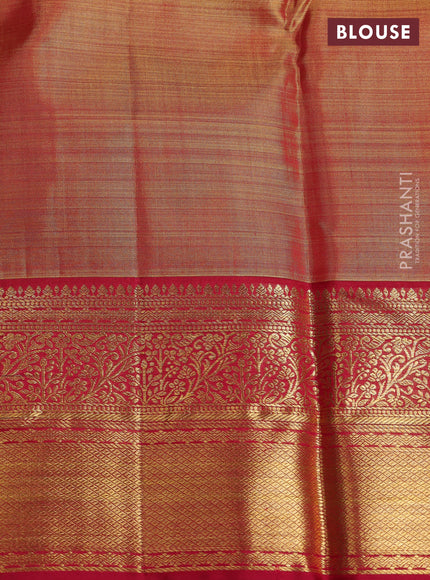 Pure kanchipuram tissue silk saree gold and maroon with allover silver zari woven brocade weaves and rich zari woven border