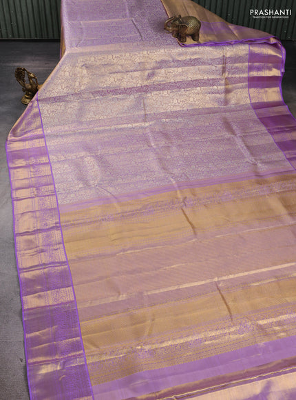 Pure kanchipuram tissue silk saree mild lavender and lavender with allover silver zari woven brocade weaves and rich zari woven border