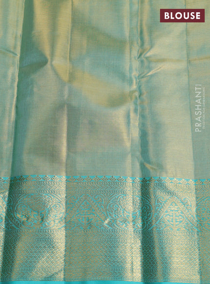 Pure kanchipuram tissue silk saree dual shade of teal and teal blue with allover zari woven brocade weaves and rich zari woven border