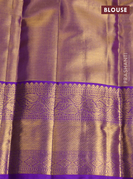 Pure kanchipuram tissue silk saree dual shade of gold and violet with allover silver zari woven brocade weaves and rich zari woven border