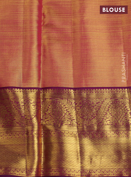 Pure kanchipuram tissue silk saree dual shade of gold and purple with allover zari woven brocade weaves and rich zari woven border