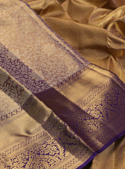 Pure kanchipuram tissue silk saree dual shade of gold and deep violet with allover zari woven brocade weaves and rich zari woven border