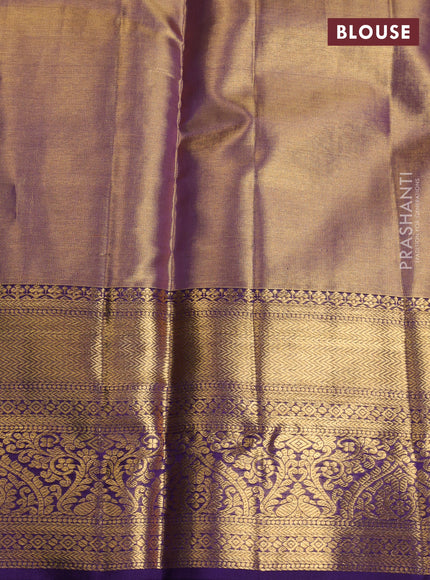 Pure kanchipuram tissue silk saree dual shade of gold and deep violet with allover zari woven brocade weaves and rich zari woven border