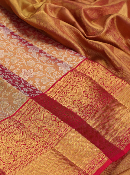 Pure kanchipuram tissue silk saree gold and red with allover zari woven brocade floral weaves and rich zari woven border
