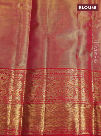 Pure kanchipuram tissue silk saree gold and red with allover zari woven brocade floral weaves and rich zari woven border