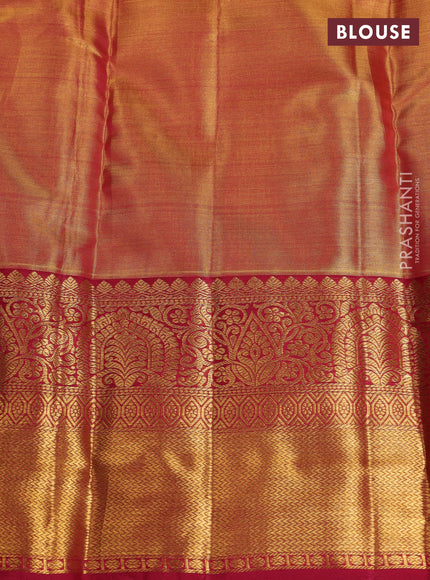 Pure kanchipuram tissue silk saree gold and maroon with allover zari woven brocade weaves and rich zari woven border