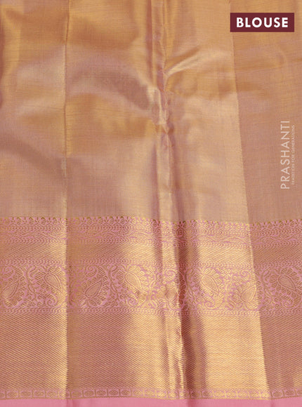 Pure kanchipuram tissue silk saree peach shade and peach with allover zari woven brocade weaves and rich zari woven border