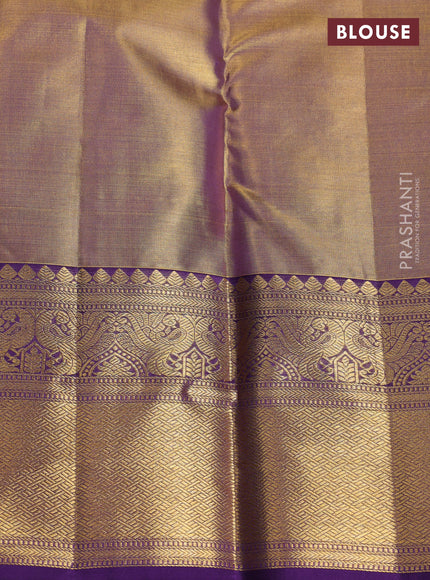 Pure kanchipuram tissue silk saree gold and purple with allover zari woven brocade weaves and rich zari woven border