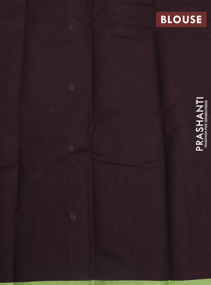Kanchi cotton saree coffee brown and light green with zari woven buttas and piping border
