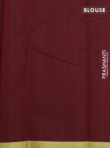 Kanchi cotton saree maroon and light green with zari woven buttas and piping border