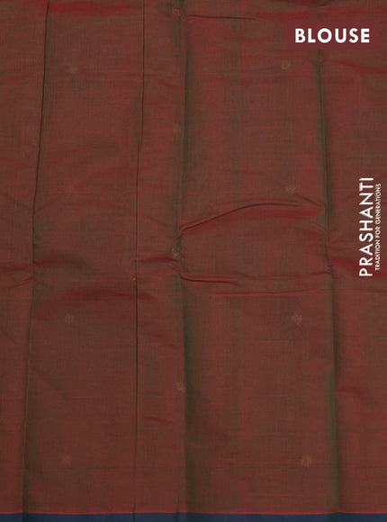 Kanchi cotton saree dual shade of greenish red and green with zari woven buttas and piping border
