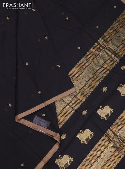 Kanchi cotton saree black and beige with zari woven buttas and piping border