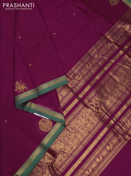 Kanchi cotton saree purple and green with zari woven buttas and zari woven border