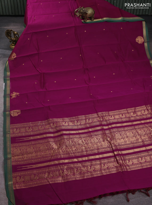 Kanchi cotton saree purple and green with zari woven buttas and zari woven border