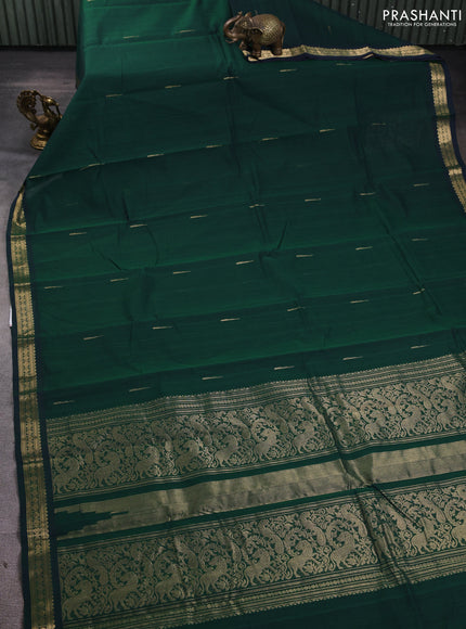 Kanchi cotton saree bottle green with zari woven buttas and zari woven border