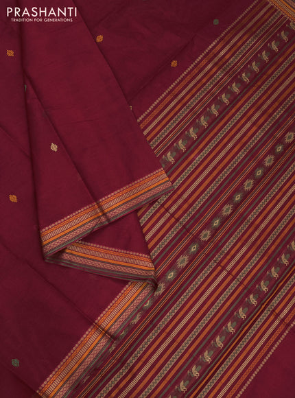 Kanchi cotton saree maroon with thread woven buttas and thread woven border