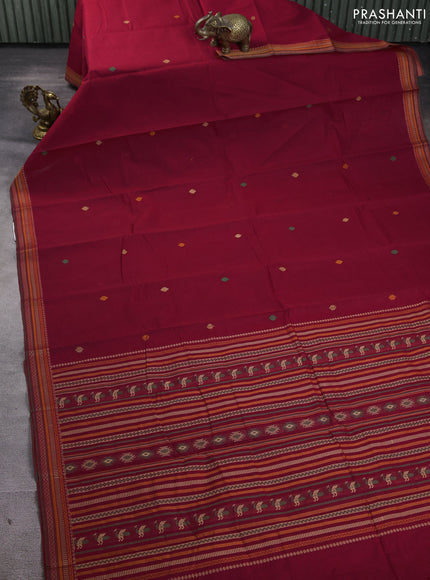 Kanchi cotton saree maroon with thread woven buttas and thread woven border