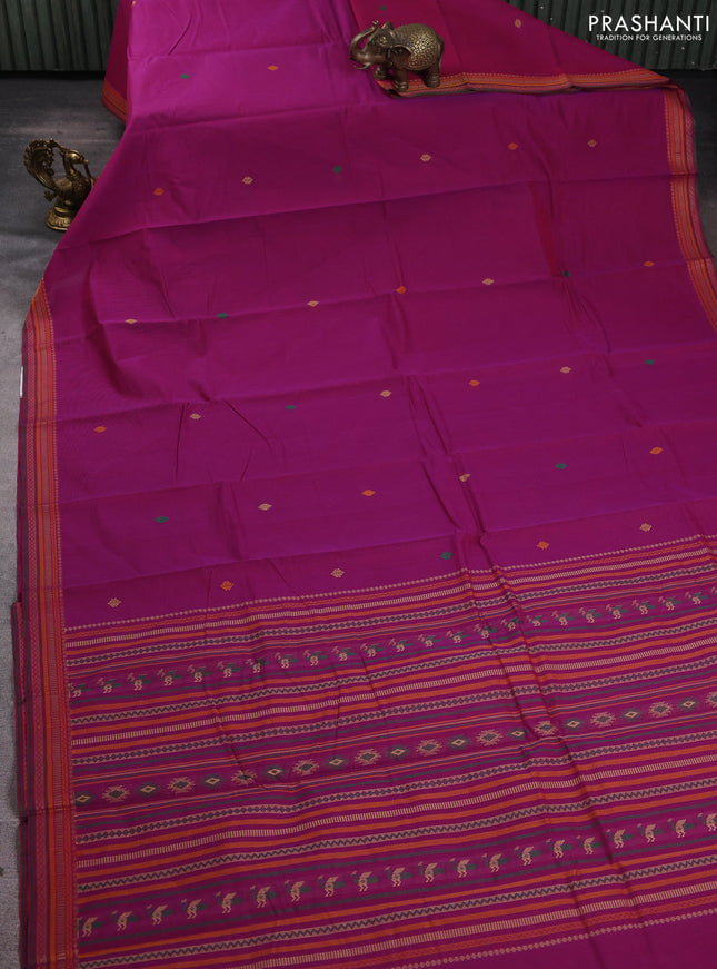 Kanchi cotton saree purple with thread woven buttas and thread woven border