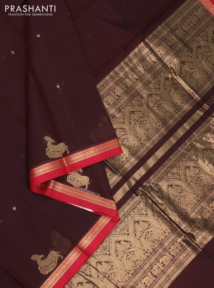 Kanchi cotton saree maroon and red with zari woven buttas and zari woven border