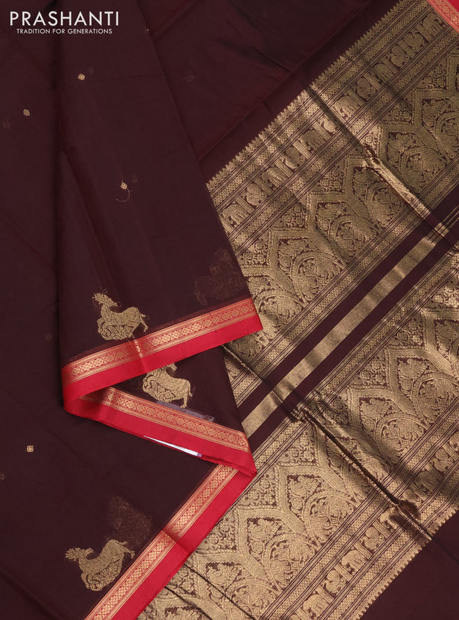 Kanchi cotton saree maroon and red with zari woven buttas and zari woven border