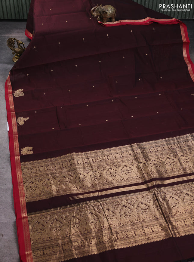 Kanchi cotton saree maroon and red with zari woven buttas and zari woven border