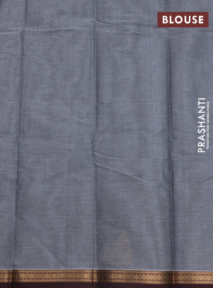Kanchi cotton saree grey and coffee brown with zari woven buttas and zari woven border