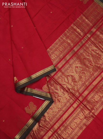 Kanchi cotton saree red and green with zari woven buttas and zari woven border