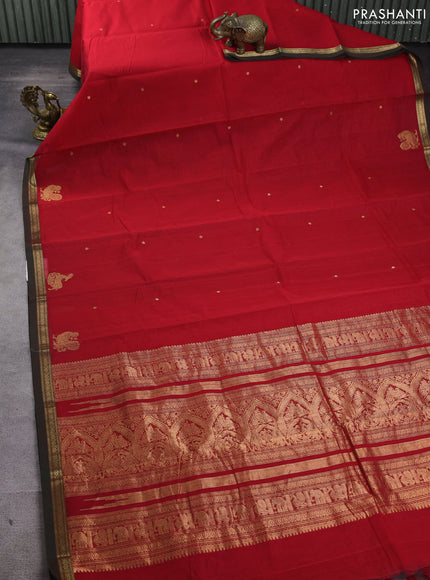 Kanchi cotton saree red and green with zari woven buttas and zari woven border