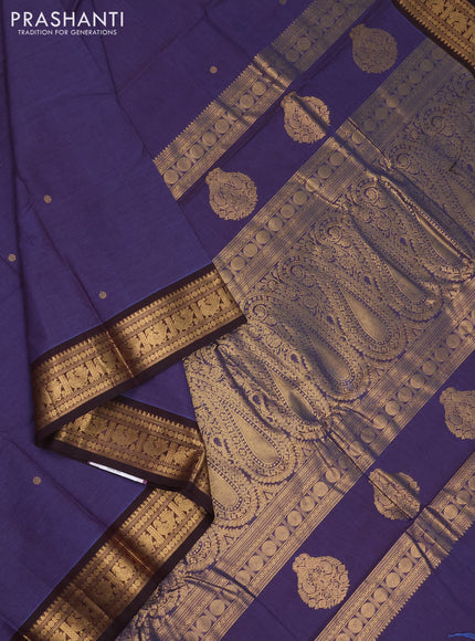 Kanchi cotton saree bluish jamun and coffee brown with zari woven buttas and zari woven border