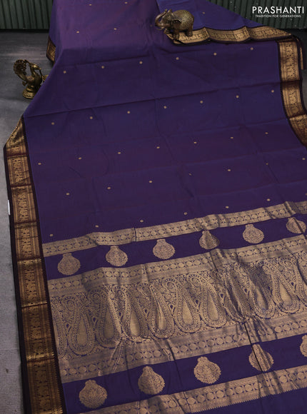 Kanchi cotton saree bluish jamun and coffee brown with zari woven buttas and zari woven border