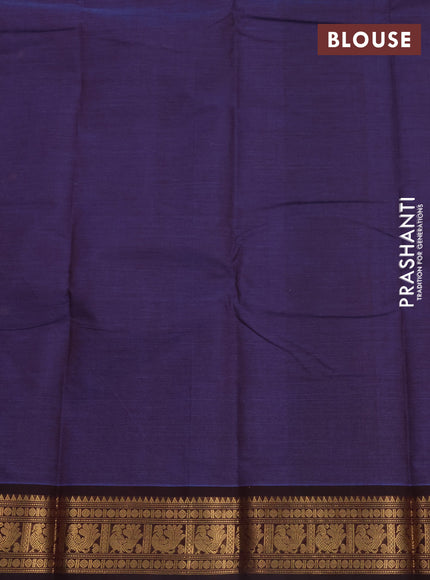 Kanchi cotton saree bluish jamun and coffee brown with zari woven buttas and zari woven border