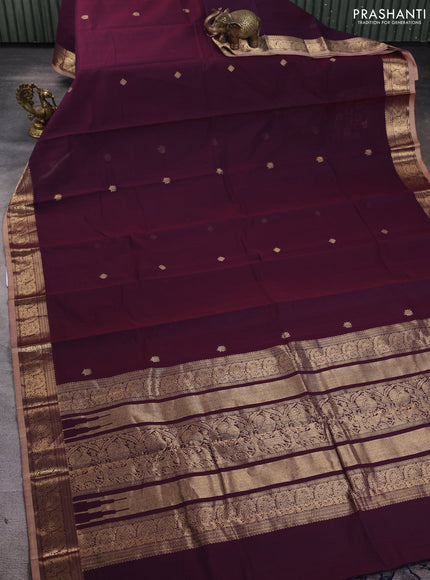 Kanchi cotton saree wine shade and sandal with zari woven buttas and zari woven border