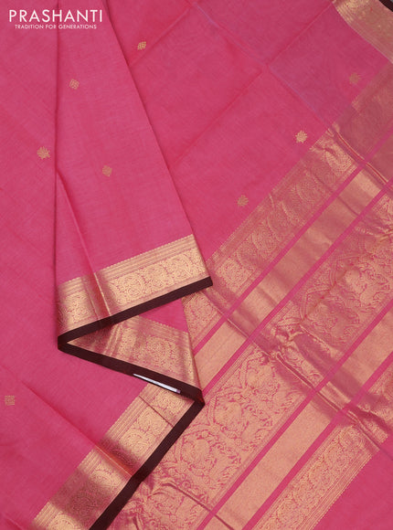Kanchi cotton saree pink and maroon with zari woven buttas and zari woven border