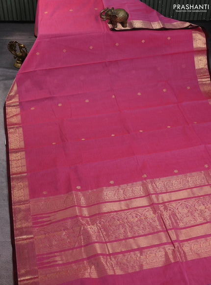 Kanchi cotton saree pink and maroon with zari woven buttas and zari woven border