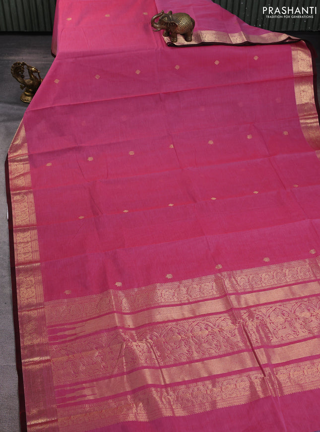 Kanchi cotton saree pink and maroon with zari woven buttas and zari woven border
