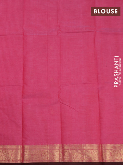 Kanchi cotton saree pink and maroon with zari woven buttas and zari woven border