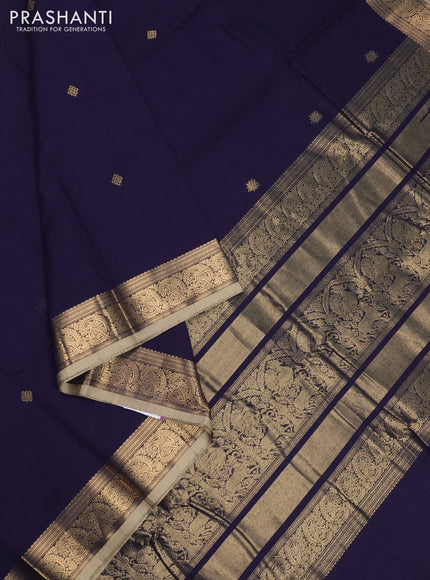Kanchi cotton saree navy blue and beige with zari woven buttas and zari woven border